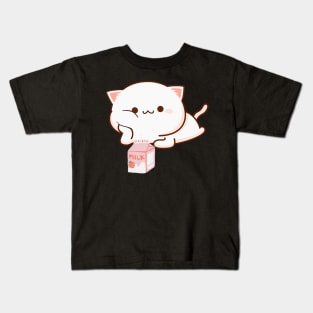 Cat Strawberry Milk Anime Japanese Kawaii Kids T-Shirt